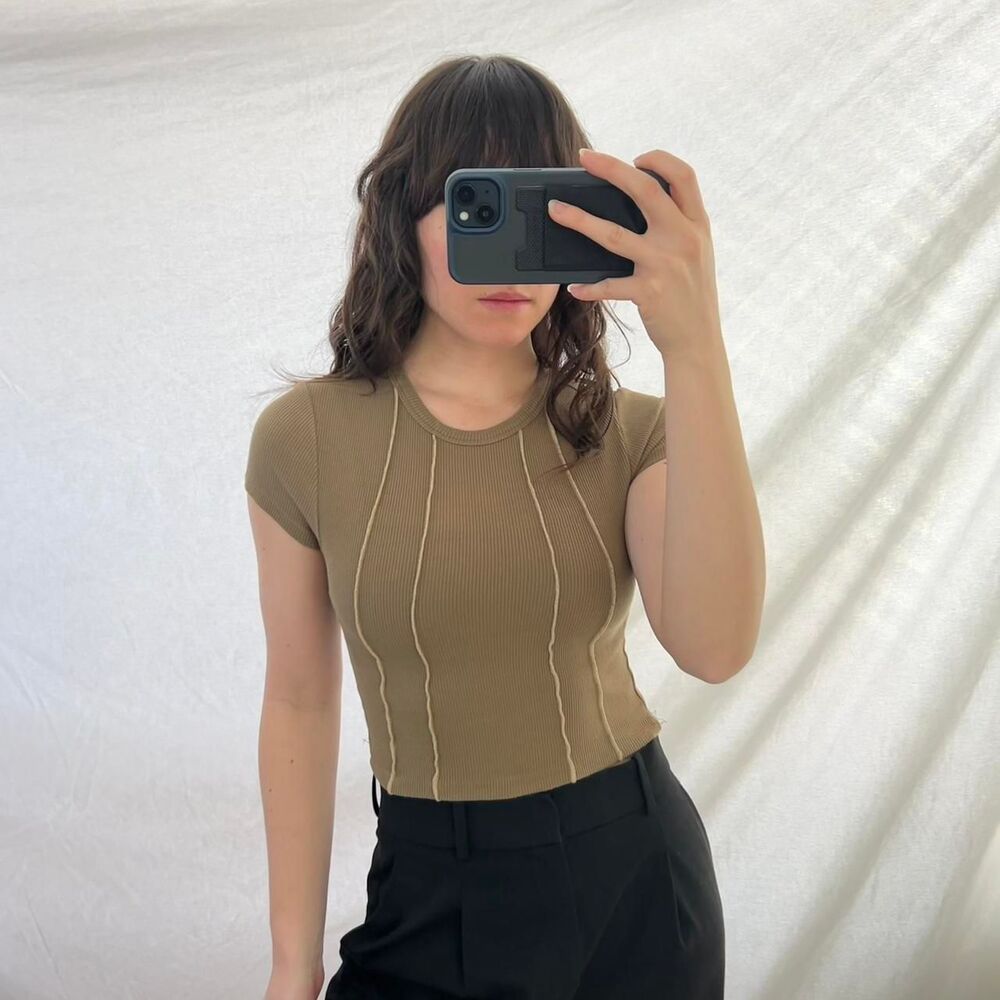 Ardene Women's Khaki and Brown Crop-top